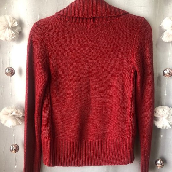 Brick Red Cable Knit Cropped Cardigan Sweater - Picture 3 of 3